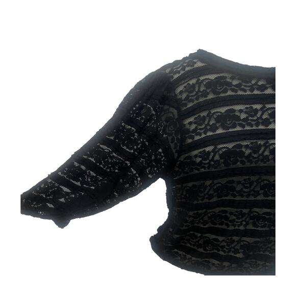 Haute Monde Black Lace Blouse Whimsigoth Sheer Balloon Sleeve Elastic Hem Small - Picture 5 of 10